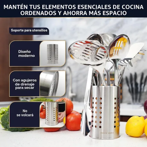 Miniatura 6 de Home Hero Juego de utensilios de cocina de acero inoxidable – Juego de utensilios de cocina de acero inoxidable antiadherente con mango de madera