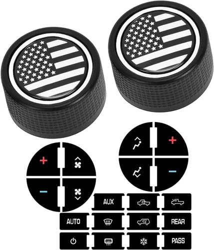 Botón de control de volumen de radio trasera con bandera estadounidense con calcomanías de botón de CA para salpicadero, kit de reparación para