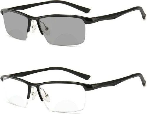 Gafas de lectura bifocales fotocrómicas de transición para hombres, de aluminio, magnesio, cuadradas, protección UV, lectores, 0~+4.00