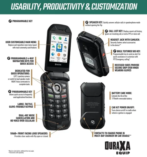 Miniatura 4 de KYOCERA DuraXA Equip E4831 Desbloqueado 2/16 GB Cámara Resistente al agua a prueba de caídas y certificado HazLoc Teléfono abatible