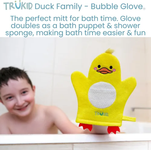Miniatura 7 de TruKid BubbleGlove, guantes de baño de esponja, marioneta de mano para niños y niños, esponja de baño y guante de toalla para bebés para niños
