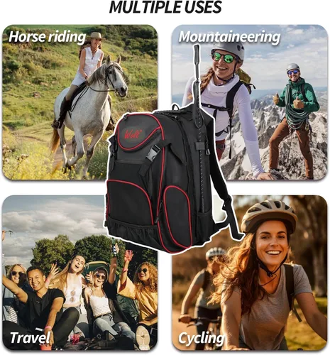 Miniatura 7 de WOLT Mochila ecuestre profesional para equitación, bolsa de equipo con soporte para casco y múltiples compartimentos