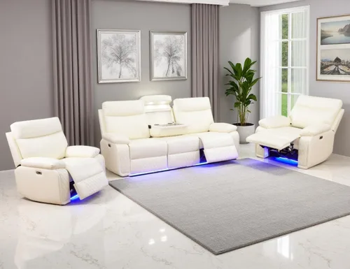 Miniatura 31 de Juego de Sofá Reclinable Eléctrico, Juego de Sofá y Sillón Reclinable de Cuero Negro, Juegos de Muebles de Sala de Estar, Sofá de Dos Plazas