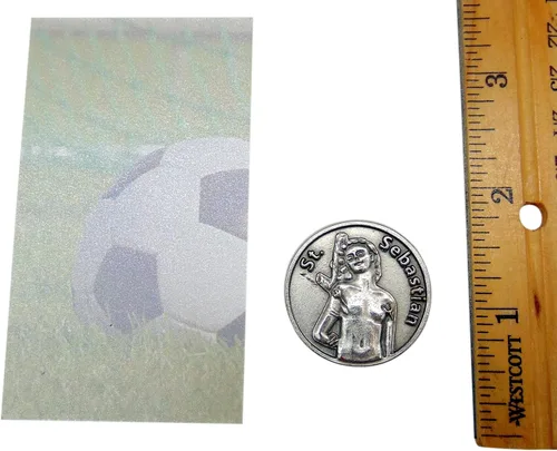 Miniatura 2 de Westmon Works Juego de fichas de fútbol de San Sebastián con tarjeta sagrada y bolsillo de metal, hecho en Italia, Metal, No es una piedra preciosa