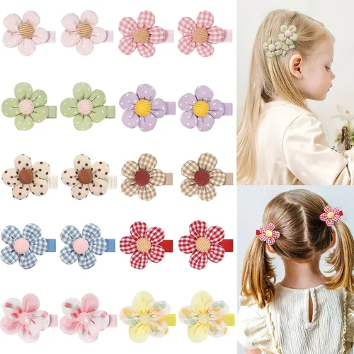 20 pinzas para el cabello de niña con flores, pinzas de lazo de 2 pulgadas para niñas pequeñas, 10 colores, accesorios antideslizantes para el