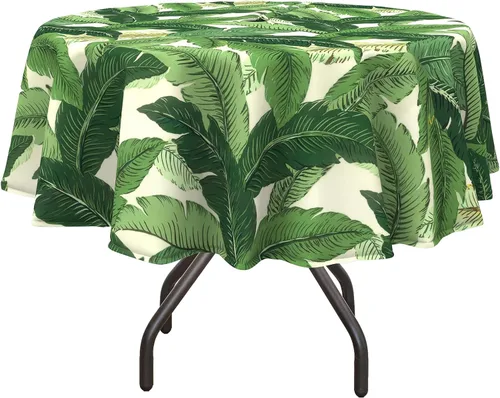 Miniatura 28 de DYTXIII Mantel redondo para exteriores con agujero para sombrilla de 60 pulgadas, repelente al agua y resistente a la decoloración, mantel