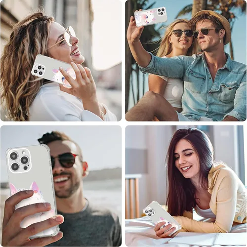 Miniatura 6 de Roemary Buffertech - Funda estética de gato para iPhone 13 con diseño de gatito, patrón estético rosa con protector de pantalla