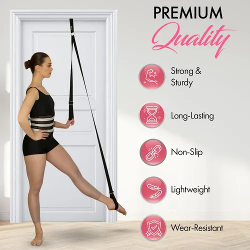 Miniatura 3 de Soga de estiramiento con anclaje de puerta - Equipo de estiramiento para mejorar la flexibilidad de las piernas - Entrenador de rajadas para el Negro