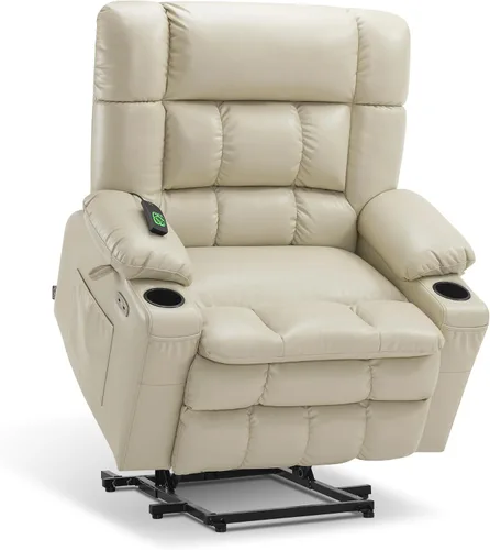 Miniatura 35 de MCombo Silla reclinable eléctrica de motor dual para adultos mayores, silla de elevación plana con calor y masaje, portavasos, puertos USB, piel