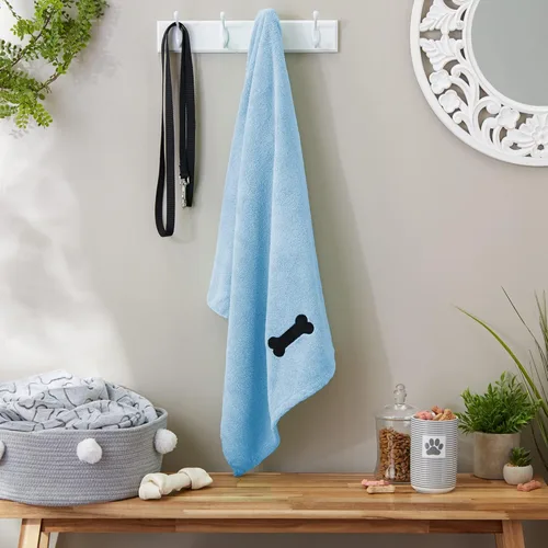 Miniatura 6 de Bone Dry Pet Drying Collection - Toalla de microfibra bordada para mascotas, XL, 41 x 23.5 pulgadas, color celeste con huella de hueso negra Azul