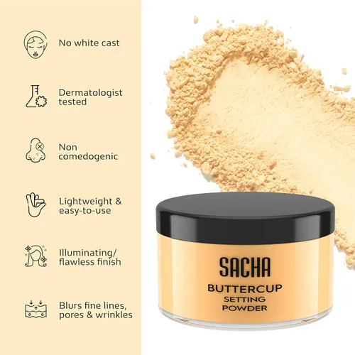 Miniatura 5 de Sacha BUTTERCUP - Polvo fijador de maquillaje de 1.75 onzas, polvo translúcido para acabado de piel grasa, polvo suelto, polvo difuminador