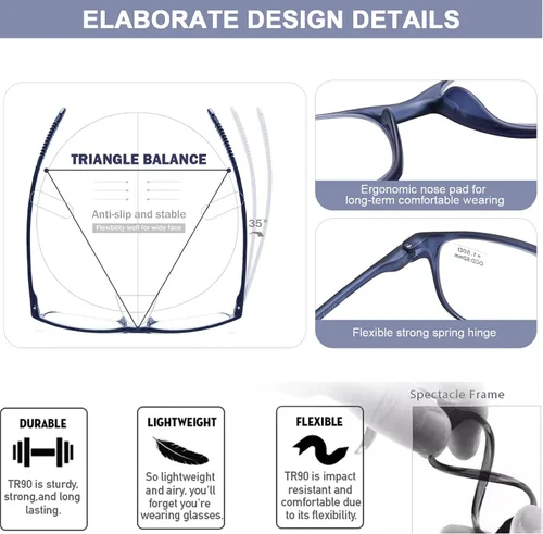 Miniatura 5 de AQWANO Blue Light Blocking Reading Glasses Women Men, Lightweight Flexible TR90 Computer Readers Unbreakable Cheaters Glasses Paquete de 4