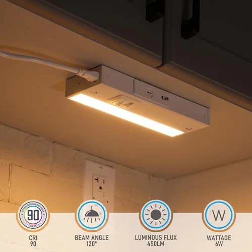 Miniatura 5 de TORCHSTAR Iluminación LED para debajo del gabinete, 5CCT, 8 pulgadas, 6 W, 450 lm, cableado y enchufable, 5 colores seleccionables, CRI90 120 V