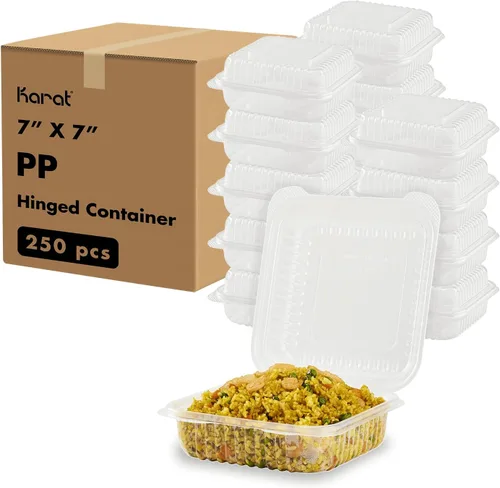Miniatura 12 de Contenedores de Comida para Llevar Karat Clamshell [6"x6" - 300 unidades] Duraderos, Aptos para Microondas, Apilables, Resistentes a Roturas, Cajas