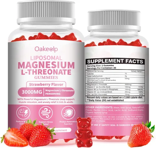 Gomas de Treonato de Magnesio Liposomal de Alta Potencia 3000mg, Mejora Liposomal con 98% de Absorción, Suplementos de Treonato de Magnesio L, para