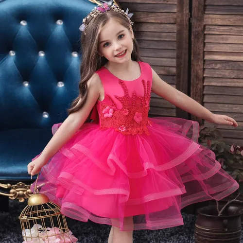 Miniatura 7 de Vestido de tul con flores para niñas pequeñas, vestido formal de fiesta de cumpleaños, vestido de fiesta de lentejuelas para desfiles, vestido tutú