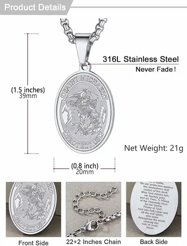 Miniatura 96 de U7 Saint Benedict/Michael Medal Necklace, 316L Stainless Steel Virgin Mary Necklace for Men Women, Bible Verse Protection Necklace Catholic