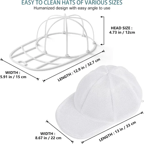 Miniatura 2 de Eiito Lavadora de sombreros para lavadora, limpiador de sombreros para gorras de béisbol con jaula de marco y malla (1 paquete blanco con malla)