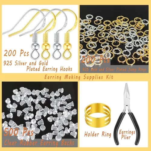 Miniatura 2 de MAIBAOTA Ganchos para aretes para hacer joyas, 602 piezas de suministros para hacer aretes, kit de fabricación de aretes chapados en plata y oro 01