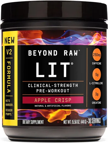 Miniatura 13 de BEYOND RAW LIT V2 - Polvo de entrenamiento de fuerza clínica, golpea más duro, bombas más grandes, cafeína, L-citrulina, creatina, frambuesa azul