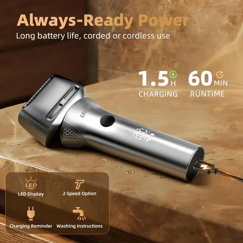 Miniatura 6 de Ufree Afeitadora de papel de aluminio con recortadora emergente, maquinilla de afeitar eléctrica de 8,500 RPM para hombres, afeitadora eléctrica