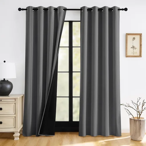 Miniatura 15 de RYB HOME Cortinas opacas grises de 63 pulgadas de largo para dormitorio, cortinas de ventana 100% opacas con aislamiento térmico y reducción