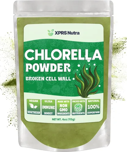 XPRS Nutra Chlorella Powder - Polvo de clorofila de pared celular rota, polvo de clorella para inmunidad, proteína completa vegana (4 onzas)