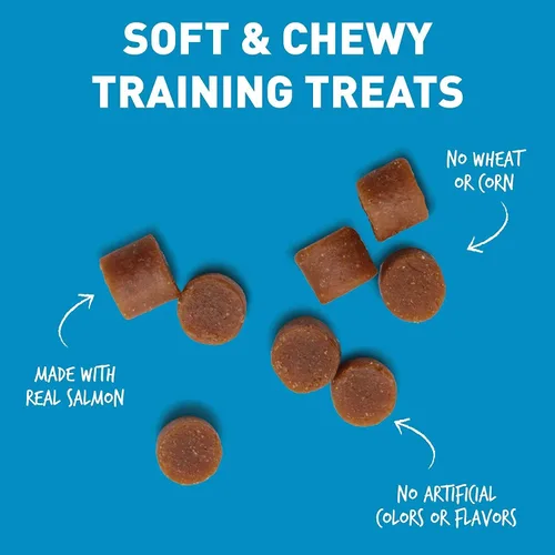 Miniatura 4 de Cloud Star Tricky Trainers - Golosinas de entrenamiento suaves y masticables para perro, bajas en calorías. Salmón de 14 onzas, con 10 toallitas