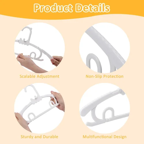 Miniatura 3 de Paquete de 50 perchas de plástico con 16 clips, colgador de ropa ajustable de 11 a 15 pulgadas, duradero y antideslizante, ahorra espacio para Blanco