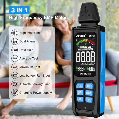 Miniatura 2 de Medidor EMF, MESTEK 5 en 1 Detector de Radiación EMF Recargable, Detector de Radiación, Medidor de Campo Eléctrico, Medidor de Fuerza de Campo