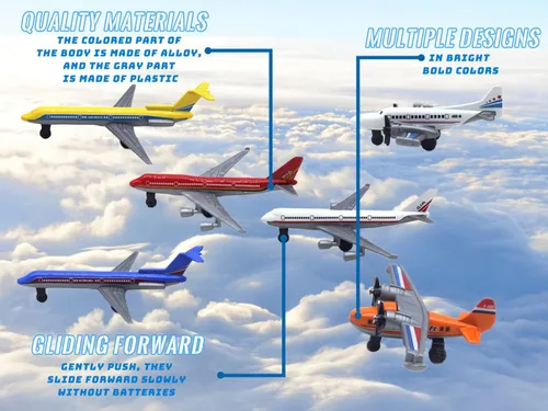 Crelloci Toy Airplane Paquete de 6 Mini Aviones Fundidos a Presión, el Set de Juego Incluye Planeador y Aviones de Aerolíneas para Favores de Fiesta