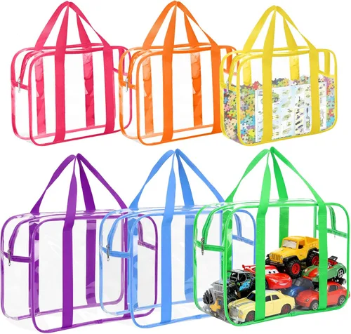 Miniatura 8 de 6 bolsas grandes de almacenamiento de juguetes, cajas de juguetes reutilizables de PVC transparente, organizador de juguetes de alta capacidad