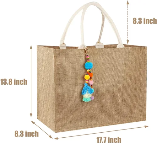 Miniatura 2 de QPEY Bolsas de yute, bolsa grande de paja para mujer, bolsas de playa tejidas impermeables, bolso de hombro con borla hecho a mano para verano