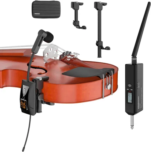 Miniatura 10 de Micrófono de saxofón, sistema de micrófono inalámbrico recargable UHF con transmisor y receptor de rango de 196 pies, micrófono de condensador