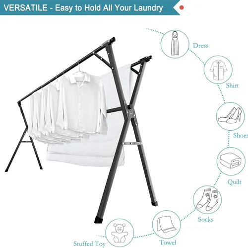 Miniatura 2 de JAUREE Estante de secado de ropa de 95 pulgadas, estante de secado plegable para interiores y exteriores, de acero inoxidable resistente, perchero