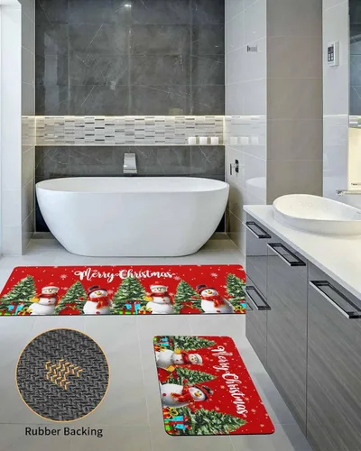 Miniatura 5 de Tapete de baño de invierno con diseño de muñeco de nieve para bañera, antideslizante, de secado rápido y absorbente, con tierra de diatomeas