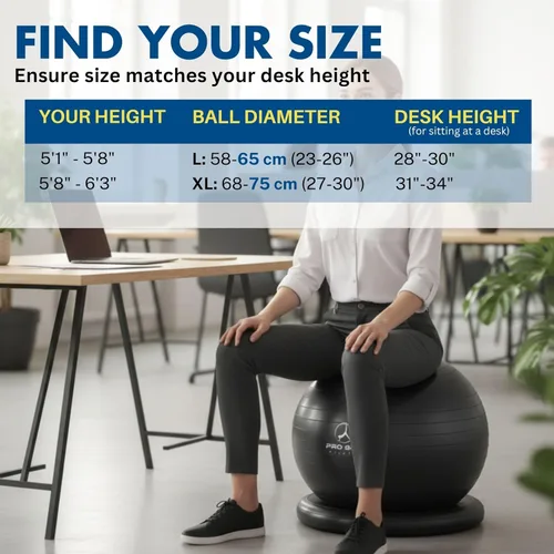 Miniatura 5 de ProBody Pilates Silla de pelota de yoga, silla de pelota de ejercicio con base o soporte para sentarse en la oficina en casa o para hacer ejercicio