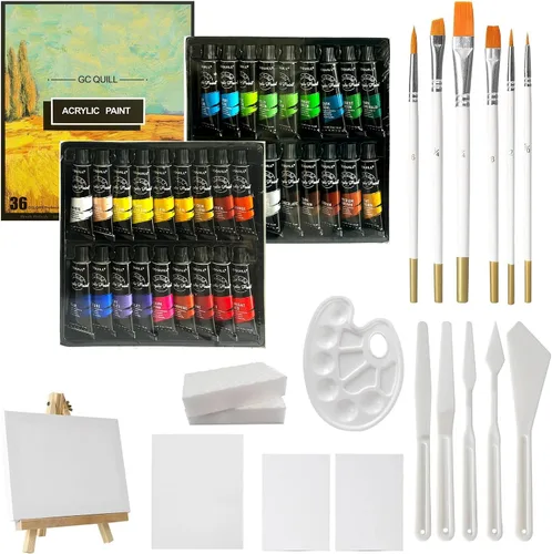 Miniatura 2 de Juego de 54 piezas de pintura acrílica artística, suministros de pintura con 36 tubos de 0.47 onzas líquidas, pinceles, cuchillos, lienzo