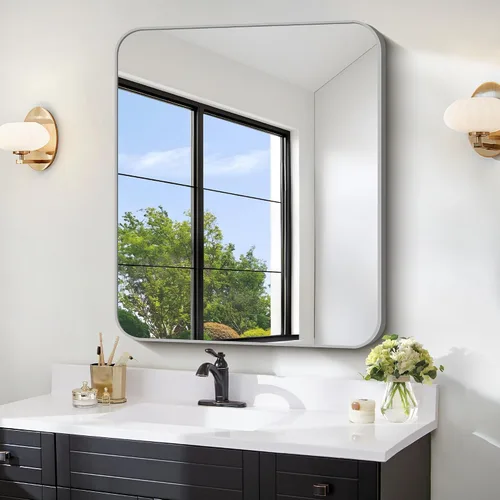 Miniatura 39 de FORBATH - Espejo de baño negro para sobre lavabo, espejo de pared de 16x24 pulgadas con marco de metal, esquinas redondeadas para baño, dormitorio