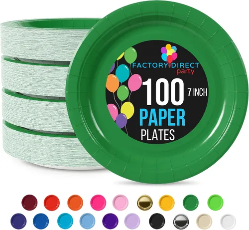 Miniatura 39 de Exquisite Party Solids - Platos desechables de papel amarillo de 7 pulgadas, para fiestas, 100 unidades, resistentes, 350 GSM, suministros