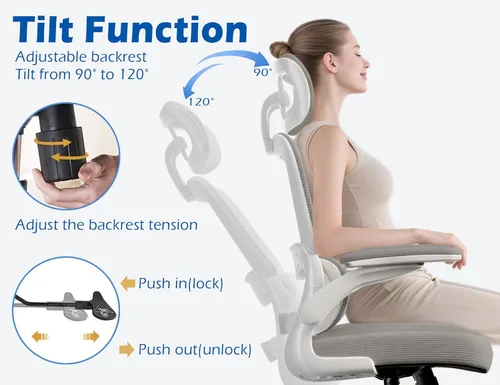 Miniatura 7 de TRALT Silla ergonómica de oficina, silla de escritorio con reposacabezas ajustable, silla de computadora de soporte lumbar, silla cómoda de malla