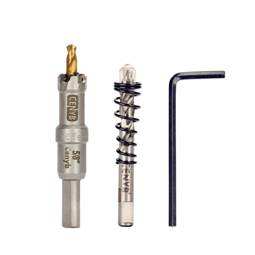 Miniatura 37 de 10 piezas (16-54 mm) Kit de sierra perforadora de carburo TCT para metales duros. Incluye 2 brocas de titanio, 1 broca piloto escalonada y 2 llaves