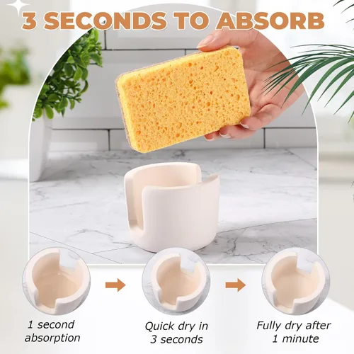 Miniatura 2 de Soporte de esponja de diatomita para fregadero de cocina, organizador de secado de piedras para fregadero de agua y secado rápido, organizador