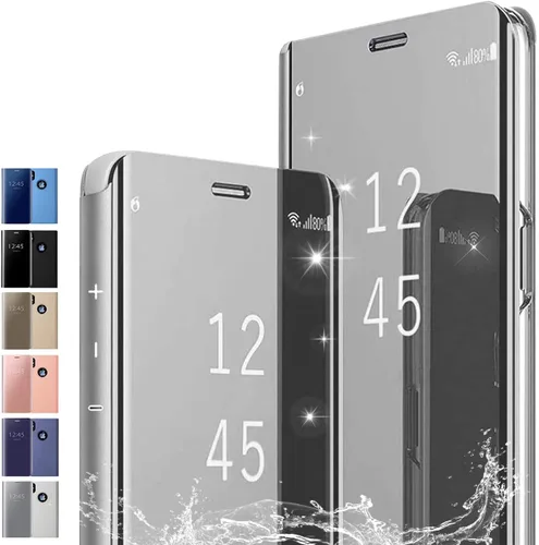Miniatura 13 de Funda para Huawei P40, funda de espejo abatible con función de soporte, PC/PU translúcida transparente a prueba de golpes, funda protectora