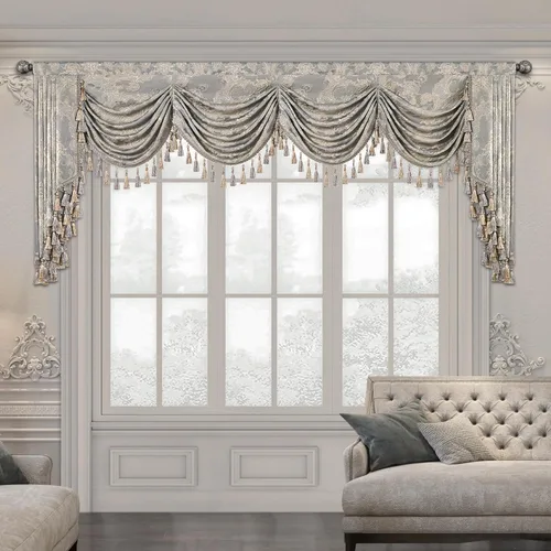 Miniatura 19 de Loom and Mill Cenefas de Cascada de Lujo para Ventanas, Elegante Cenefa de Cortinas Gruesas de Jacquard con Borlas para Sala de Estar, Dormitorio