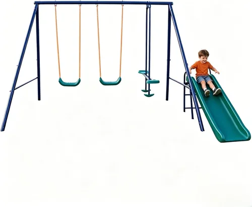 Miniatura 11 de DECORLIFE Juegos de columpios para patio trasero, 700 libras de metal resistente con marco en A para exteriores con columpio de platillo de 32