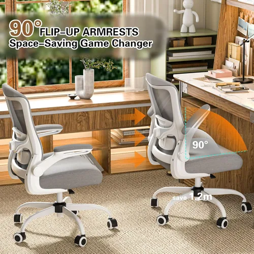 Miniatura 7 de Silla de oficina ergonómica, silla de escritorio con respaldo alto y soporte lumbar ajustable, respaldo de malla transpirable, capacidad de 330 Gris