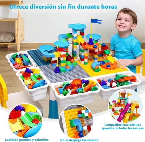 Miniatura 3 de OCATO Juego de mesa de actividades para niños pequeños con 152 piezas de bloques de construcción grandes de mármol todo en uno, mesas de agua, mesas