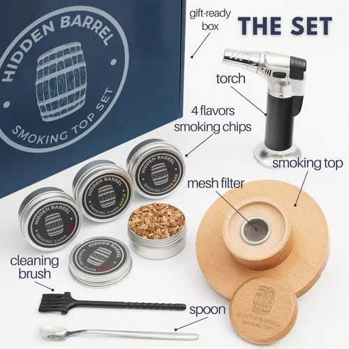 Miniatura 3 de Kits de ahumador de whisky con antorcha de 4 sabores de virutas de madera, cóctel de bourbon, kit de ahumador a la antigua, regalos para hombre, día