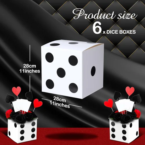 Miniatura 2 de Tinlade 6 cajas de dados de 11 pulgadas Jumbo Vegas Casino Decoración de fiesta temática Big Vegas Decoración gigante de mesa dados de cartón, Blanco